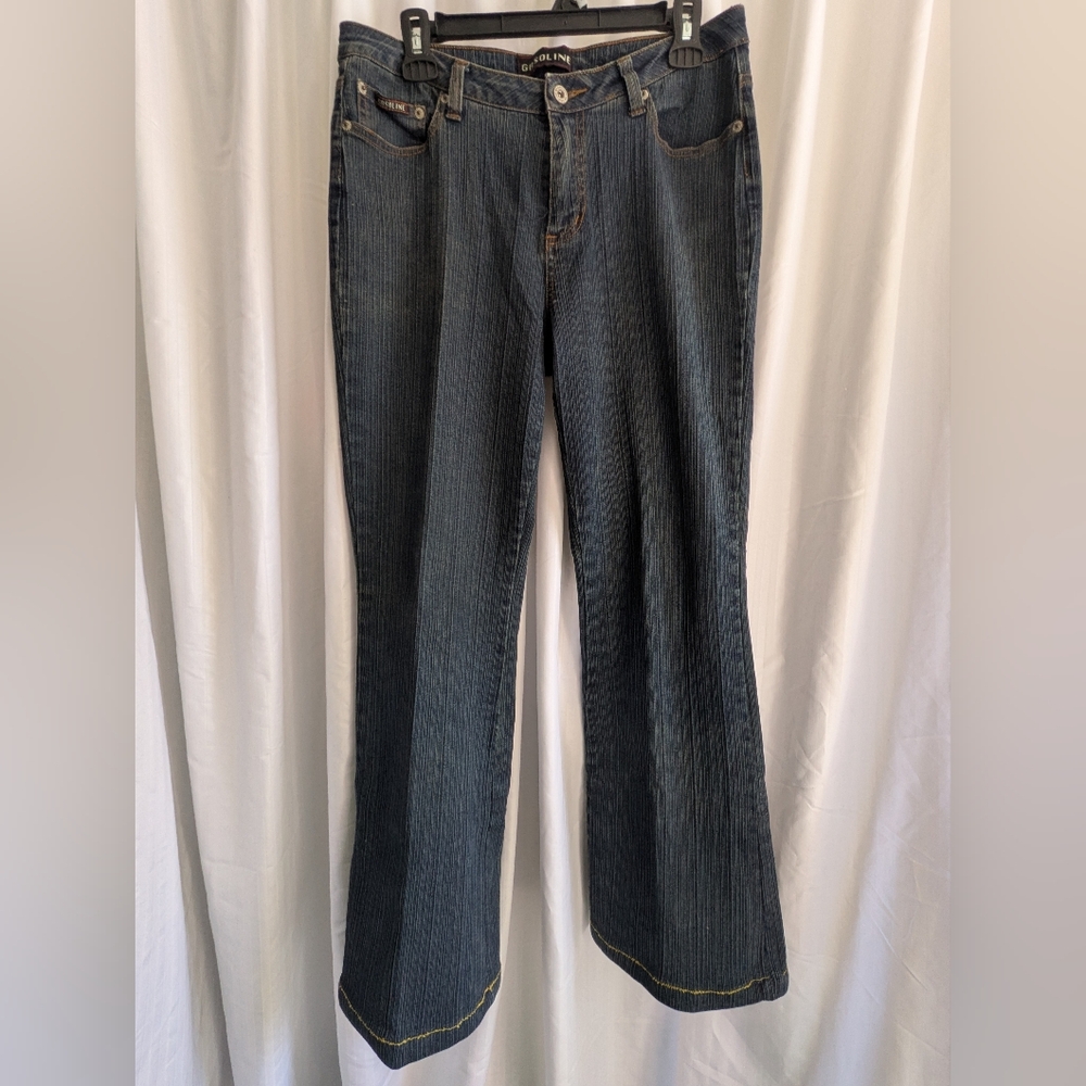 Gasoline Stretch Denim Jeans Mid-Rise Flare Pants Size 12 Bohemian Festival - Picture 2 of 15